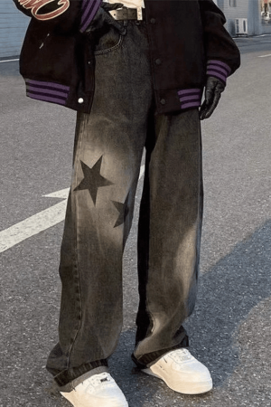 Style Core Aesthetics, New Style Trends - Jean boyfriend vintage à imprimé étoiles