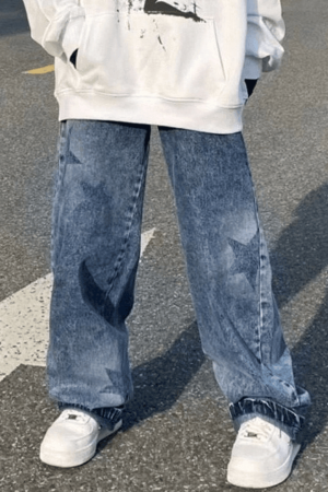 Style Core Aesthetics, New Style Trends - Jean boyfriend vintage à imprimé étoiles