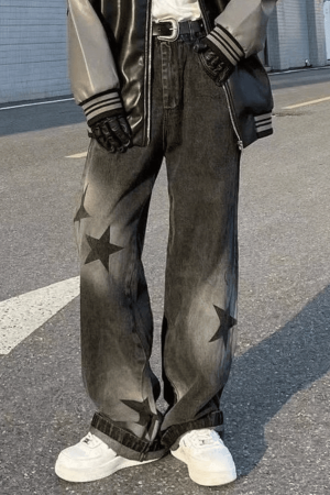 Style Core Aesthetics, New Style Trends - Jean boyfriend vintage à imprimé étoiles