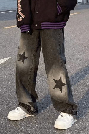 Style Core Aesthetics, New Style Trends - Jean boyfriend vintage à imprimé étoiles