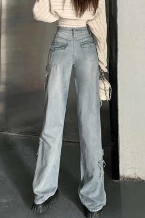 Style Core Aesthetics, New Style Trends - Jean boyfriend vintage à patch étoile et effet vieilli