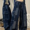 Style Core Aesthetics, New Style Trends - Jean cargo baggy à carreaux bleu vintage