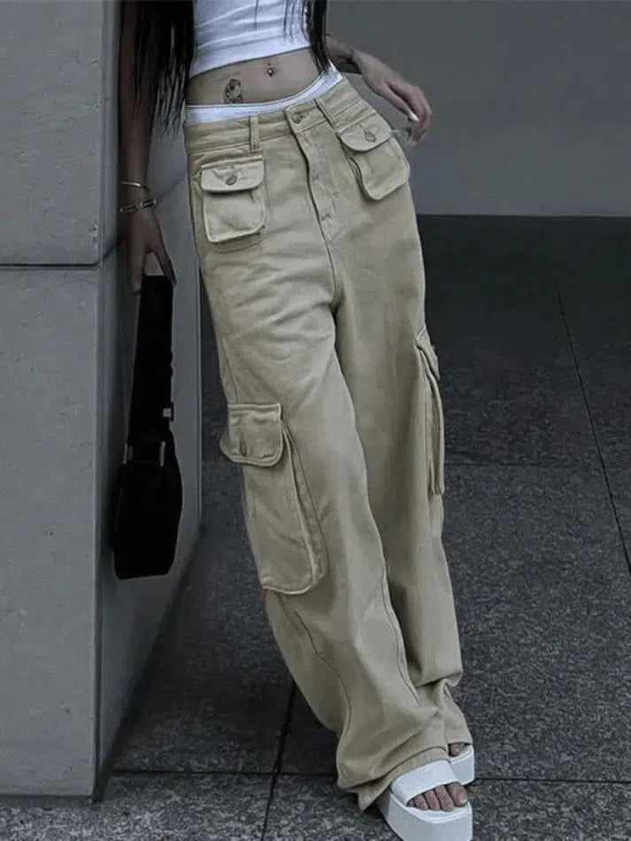 Style Core Aesthetics, New Style Trends - Jean cargo baggy kaki vintage Style Core Aesthetics, New Style Trends - Jean cargo baggy kaki vintage