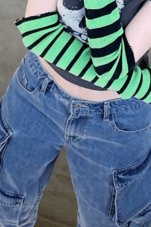 Style Core Aesthetics, New Style Trends - Jean cargo baggy à poches délavées vintage