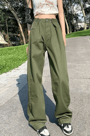 Style Core Aesthetics, New Style Trends - Jean cargo baggy vert vintage