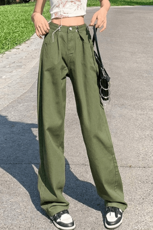 Style Core Aesthetics, New Style Trends - Jean cargo baggy vert vintage