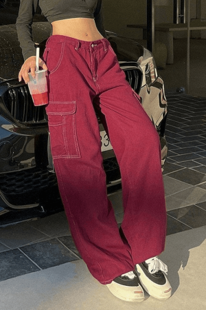 Style Core Aesthetics, New Style Trends - Jean cargo baggy vintage à coutures détaillées