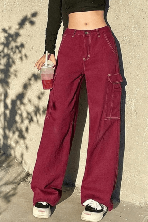 Style Core Aesthetics, New Style Trends - Jean cargo baggy vintage à coutures détaillées