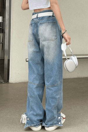 Style Core Aesthetics, New Style Trends - Jean cargo bleu fendu à boutons