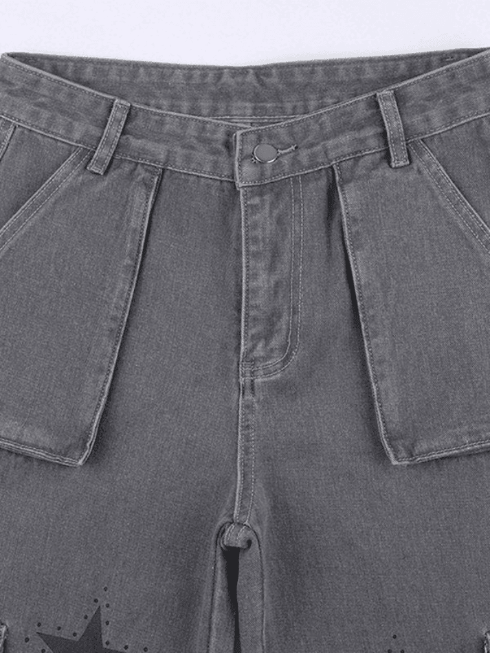 Style Core Aesthetics, New Style Trends - Jean cargo coupe boyfriend à imprimé étoiles vintage Style Core Aesthetics, New Style Trends - Jean cargo coupe boyfriend à imprimé étoiles vintage