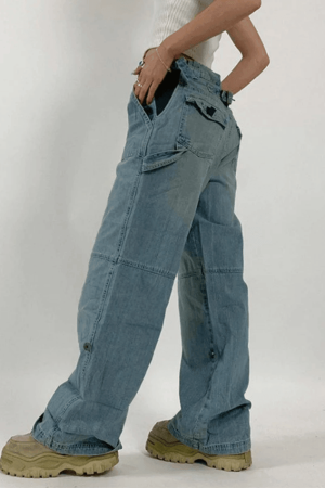 Style Core Aesthetics, New Style Trends - Jean cargo coupe droite avec ceinture