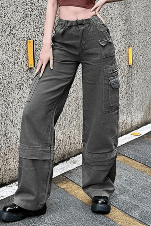 Style Core Aesthetics, New Style Trends - Jean cargo délavé à boucle graphique