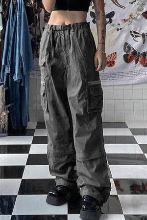 Style Core Aesthetics, New Style Trends - Jean cargo délavé à boucle graphique