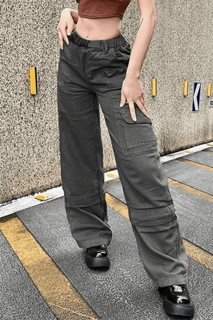 Style Core Aesthetics, New Style Trends - Jean cargo délavé à boucle graphique