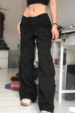 Style Core Aesthetics, New Style Trends - Jean cargo délavé à poches plaquées