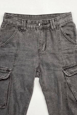 Style Core Aesthetics, New Style Trends - Jean cargo délavé à taille moyenne avec poche