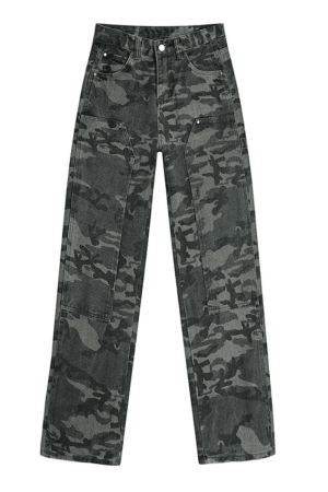 Style Core Aesthetics, New Style Trends - Jean cargo délavé vert camouflage