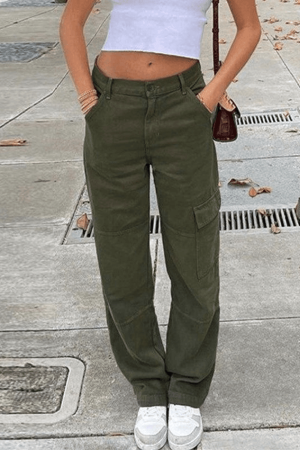 Style Core Aesthetics, New Style Trends - Jean cargo droit à poches plaquées