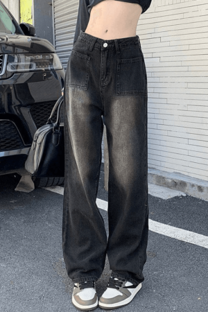 Style Core Aesthetics, New Style Trends - Jean cargo droit vintage délavé