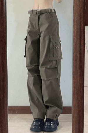 Style Core Aesthetics, New Style Trends - Jean cargo droit vintage délavé vert