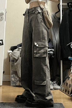 Style Core Aesthetics, New Style Trends - Jean cargo droit vintage délavé vert