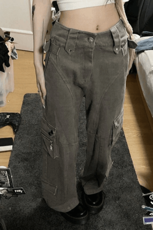 Style Core Aesthetics, New Style Trends - Jean cargo droit vintage délavé vert