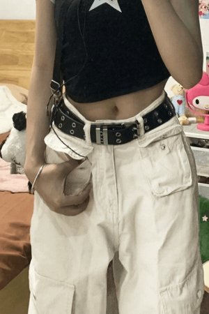 Style Core Aesthetics, New Style Trends - Jean cargo droit Y2K à poche plaquée