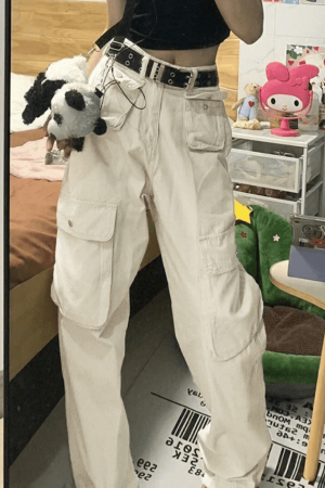 Style Core Aesthetics, New Style Trends - Jean cargo droit Y2K à poche plaquée