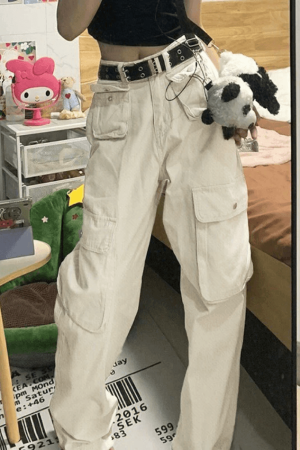 Style Core Aesthetics, New Style Trends - Jean cargo droit Y2K à poche plaquée