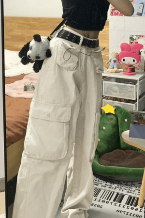 Style Core Aesthetics, New Style Trends - Jean cargo droit Y2K à poche plaquée