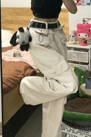 Style Core Aesthetics, New Style Trends - Jean cargo droit Y2K à poche plaquée