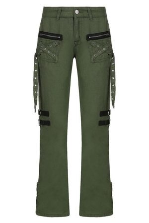 Style Core Aesthetics, New Style Trends - Jean cargo à fermeture éclair et décor métallique