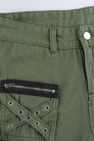 Style Core Aesthetics, New Style Trends - Jean cargo à fermeture éclair et décor métallique