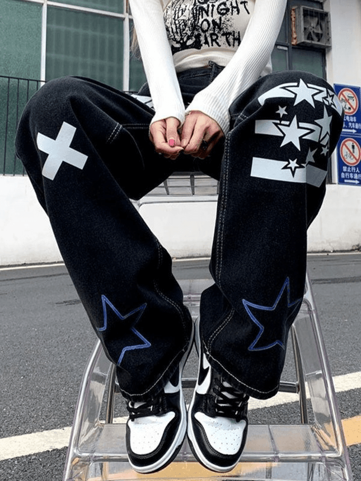 Style Core Aesthetics, New Style Trends - Jean cargo graphique à lettre étoile Style Core Aesthetics, New Style Trends - Jean cargo graphique à lettre étoile