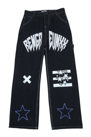 Style Core Aesthetics, New Style Trends - Jean cargo graphique à lettre étoile