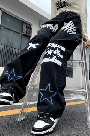 Style Core Aesthetics, New Style Trends - Jean cargo graphique à lettre étoile