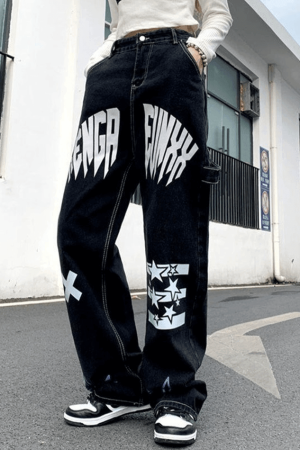 Style Core Aesthetics, New Style Trends - Jean cargo graphique à lettre étoile