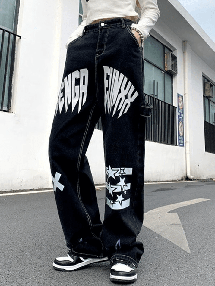Style Core Aesthetics, New Style Trends - Jean cargo graphique à lettre étoile Style Core Aesthetics, New Style Trends - Jean cargo graphique à lettre étoile