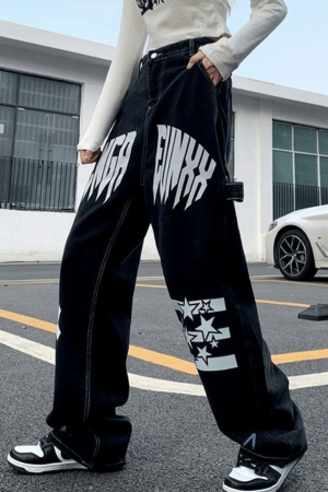 Style Core Aesthetics, New Style Trends - Jean cargo graphique à lettre étoile