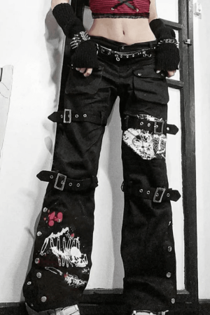 Style Core Aesthetics, New Style Trends - Jean cargo imprimé à bride à boucle