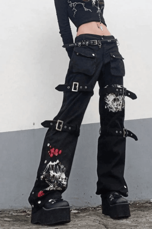 Style Core Aesthetics, New Style Trends - Jean cargo imprimé à bride à boucle