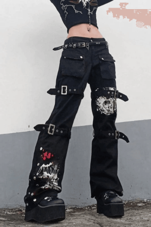 Style Core Aesthetics, New Style Trends - Jean cargo imprimé à bride à boucle