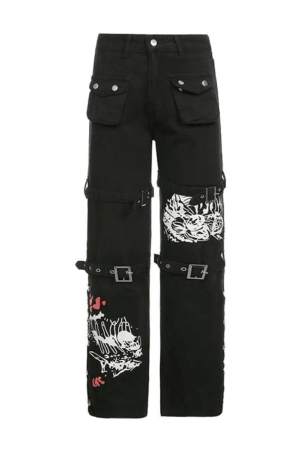 Style Core Aesthetics, New Style Trends - Jean cargo imprimé à bride à boucle