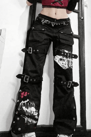 Style Core Aesthetics, New Style Trends - Jean cargo imprimé à bride à boucle