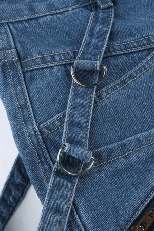 Style Core Aesthetics, New Style Trends - Jean cargo patchwork bleu délavé baggy