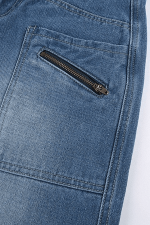 Style Core Aesthetics, New Style Trends - Jean cargo patchwork bleu délavé baggy