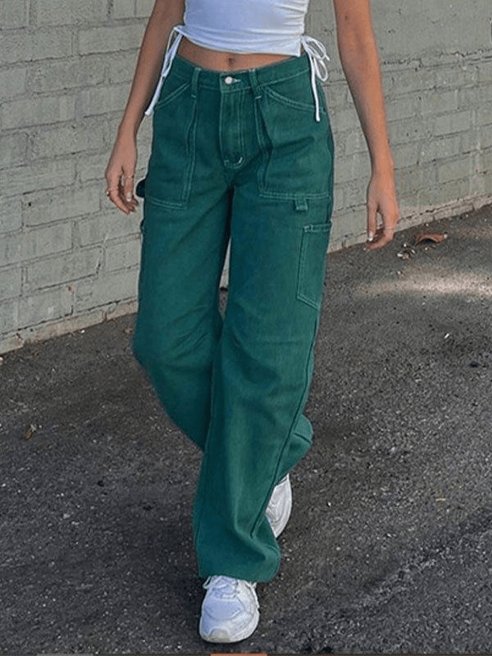 Style Core Aesthetics, New Style Trends - Jean cargo taille haute avec poche plaquée Style Core Aesthetics, New Style Trends - Jean cargo taille haute avec poche plaquée