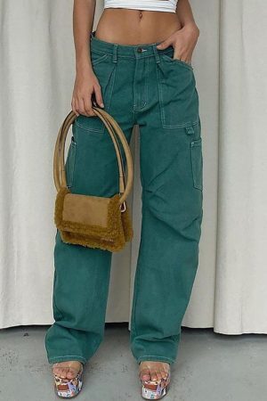 Style Core Aesthetics, New Style Trends - Jean cargo taille haute avec poche plaquée