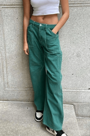 Style Core Aesthetics, New Style Trends - Jean cargo taille haute avec poche plaquée