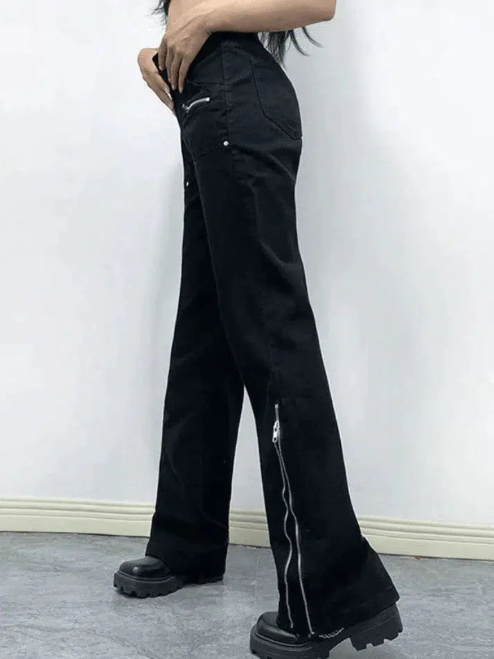 Style Core Aesthetics, New Style Trends - Jean cargo évasé à la cheville noir à fermeture éclair Style Core Aesthetics, New Style Trends - Jean cargo évasé à la cheville noir à fermeture éclair